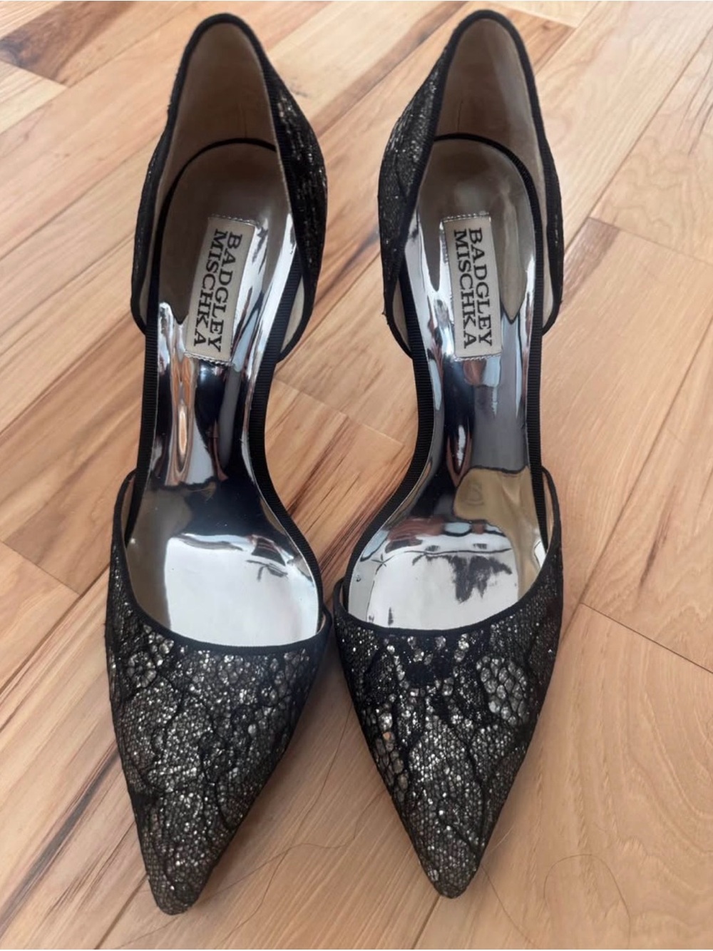 Black Glitter Pointed-Toe Heels